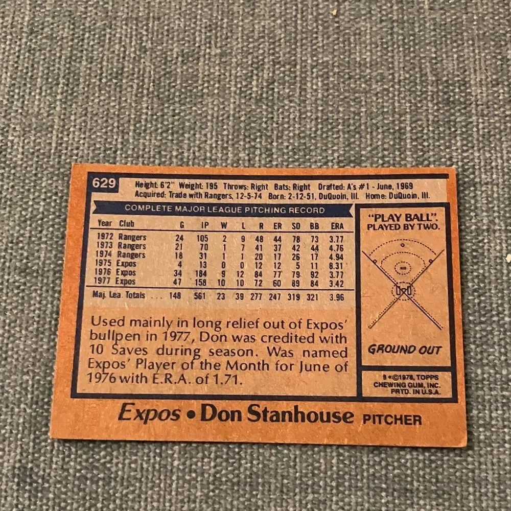 1978 Topps Montreal Expos Baseball Card Trading Card